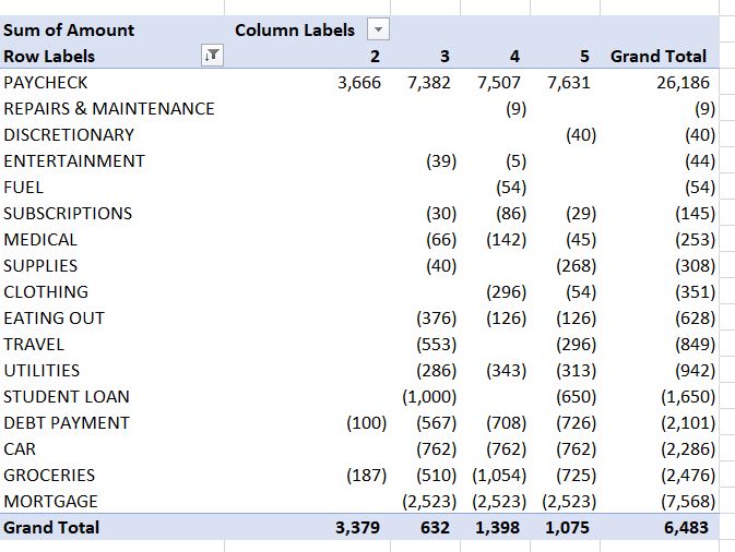 Final Spending Habits Excel Pivot Table