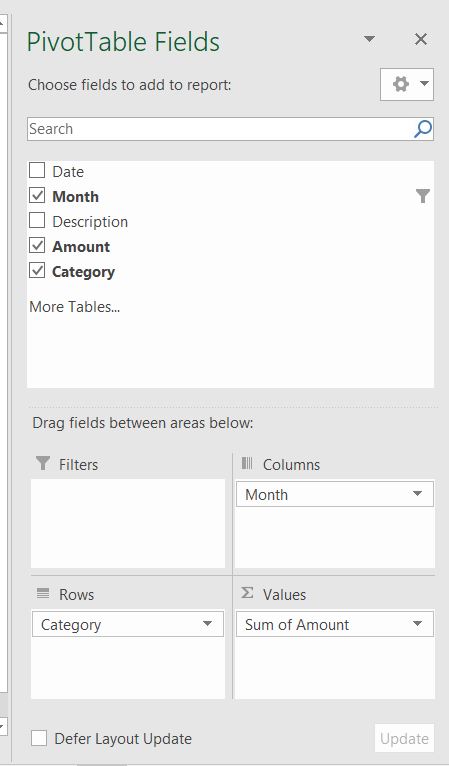 Tutorial: Analyze spending Habits Using Pivot Tables