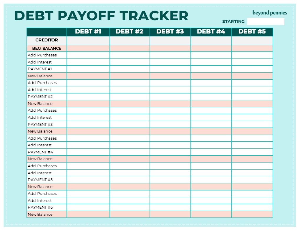 Debt Payoff Tracker Printable Worksheet